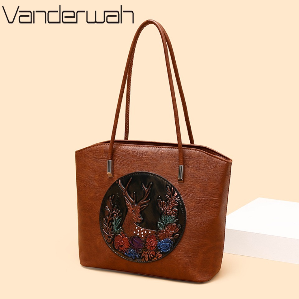 Leatherwork Embossing - Женская винтажная сумка-тоут с тиснением в