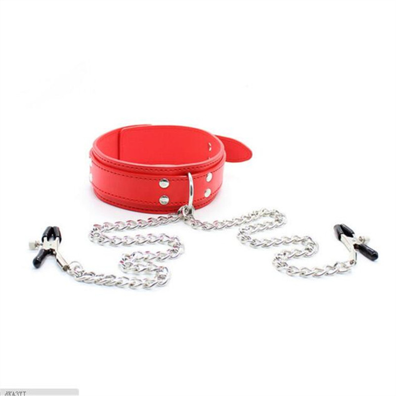 Leatherwork Clamp - Ошейник с зажимами для сосков/груди, цепочка,